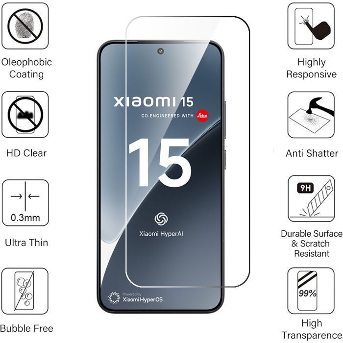 Tempered Glass Screen Protector - Xiaomi - 15 - Pack of 2 - Scratch-resistant - Easy Installation