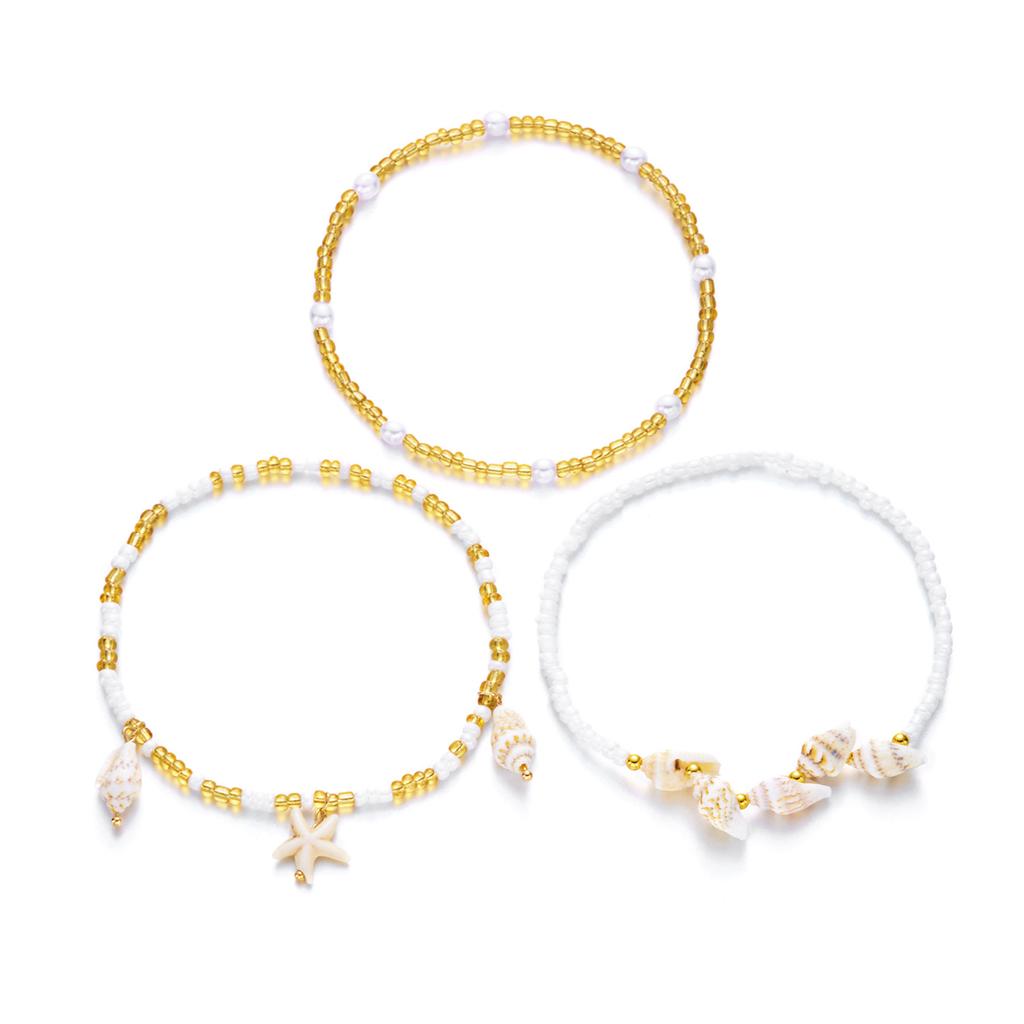 Lady's Multi-layered Beach and Ocean-themed Ankle Chain with Sea Shells and Starfish Beach Accessories for Vacation.