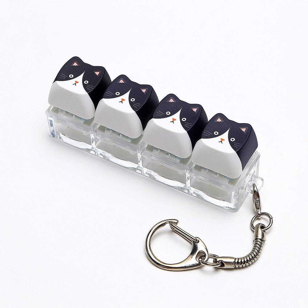 Cute Cat Keyboard Fidget Toy 4 Keys Mechanical Keyboard Keychain Gifts for Kitten Fans