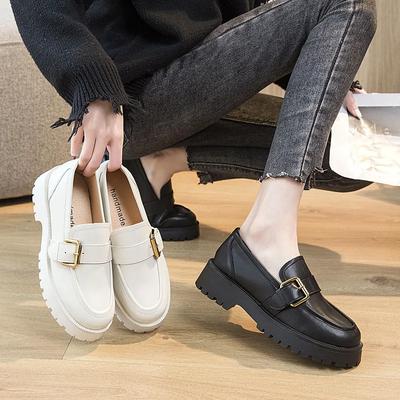 Zapatos de Primavera de Cuero Genuino de Moda para Mujer Estilo Británico Nuevos de Suela Gruesa Estilo Universitario Mocasines Casuales Zapatos de Verano de Moda Niñas 33-42