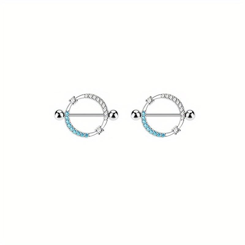 2pc Stainless Steel Flower Drop Oil Straight Nail Kitten Zircon Body Piercing Nipple Ring Jewelry