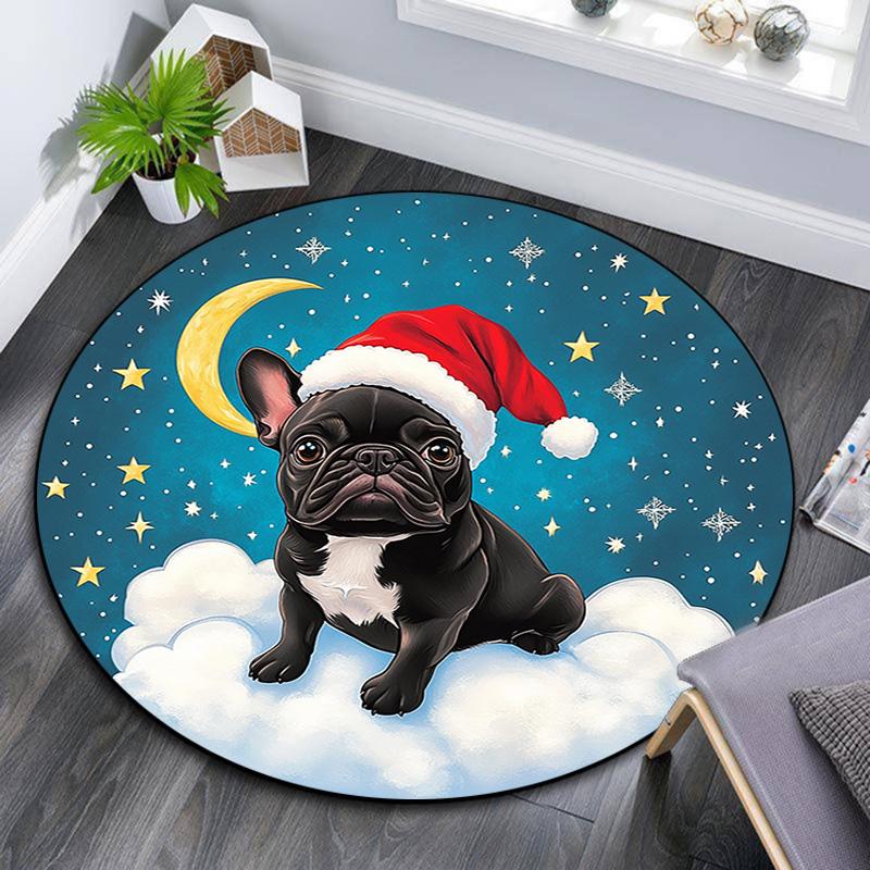 French Bulldog Round Area Rug,Carpet Rug for Living Room Bedroom Sofa Playroom Decor,Non-slip Floor Mat