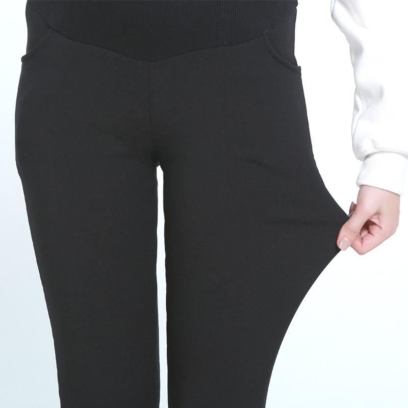 Plus Size Fleece-Lined Maternity Pants with Belly Support for Autumn and Winter