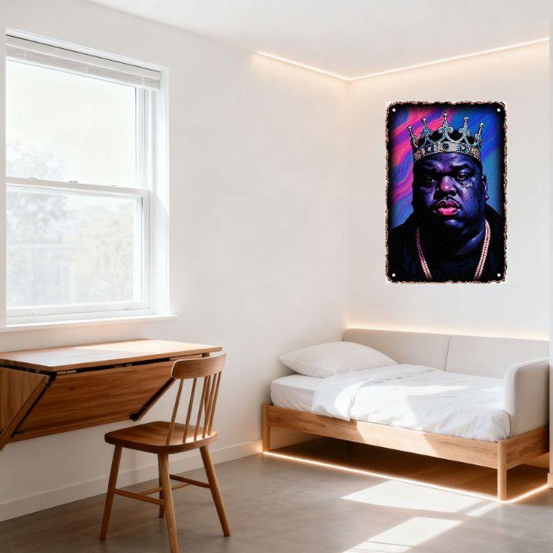 Psychedelic Vintage Metal Tin Sign - Dark Skin King with Gold Crown Pearls, Distressed Retro Wall Decor for Man Cave, Cafe, Bar,