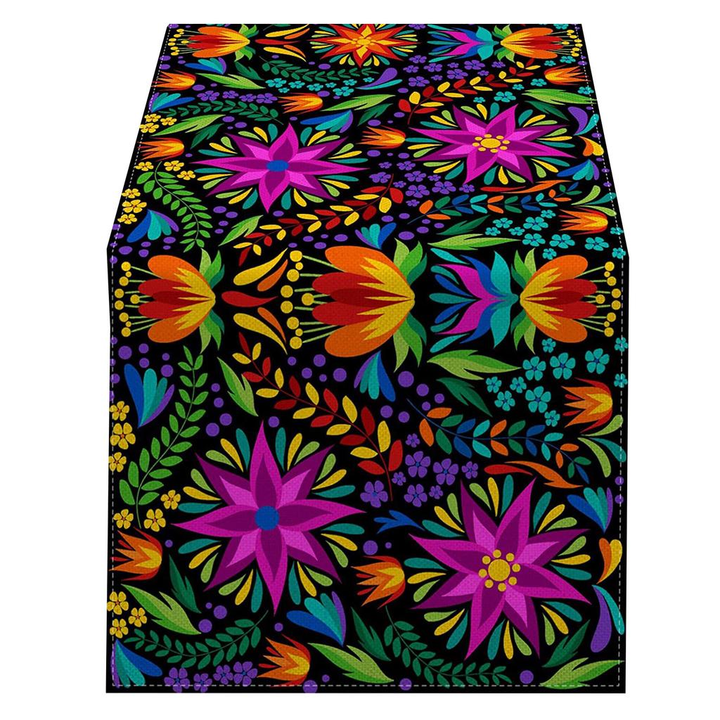 Mexico Flower Table Runner Ethnic Festival Party Kitchen Dining Tablecloth Colorful Floral Print Table Cover