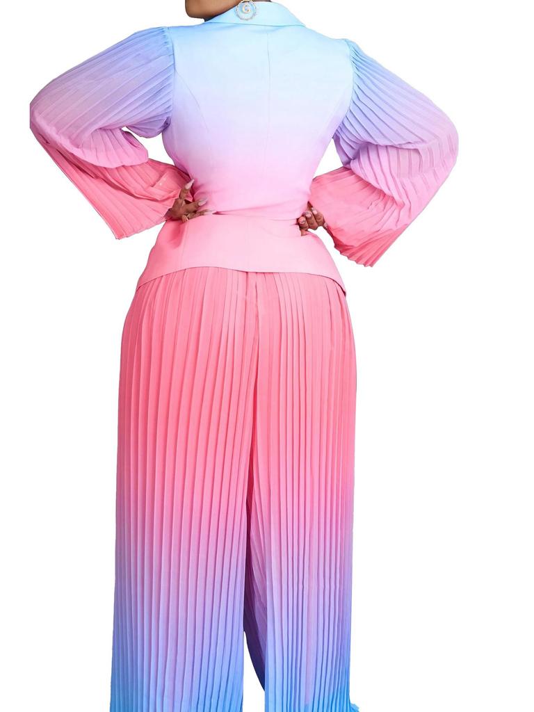 2023 Herbst/Winter Farbverlauf Plissee Slim Anzug & Weitbeinige Hose Set