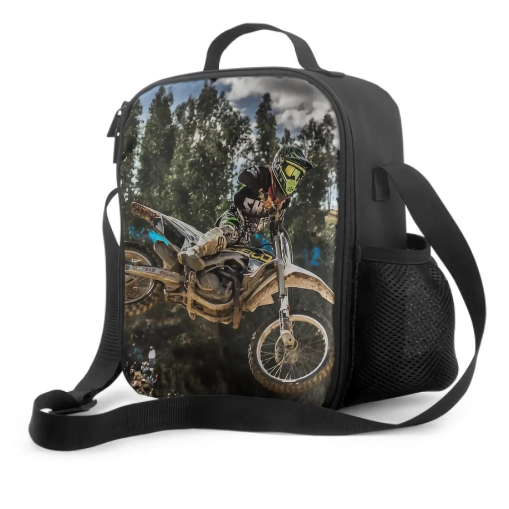 Jumping Motocross Rider Lunch Box Insulated Meal Bag Exciting Motorcycle Race Lunch Bag Food Container for School Travel Picnic