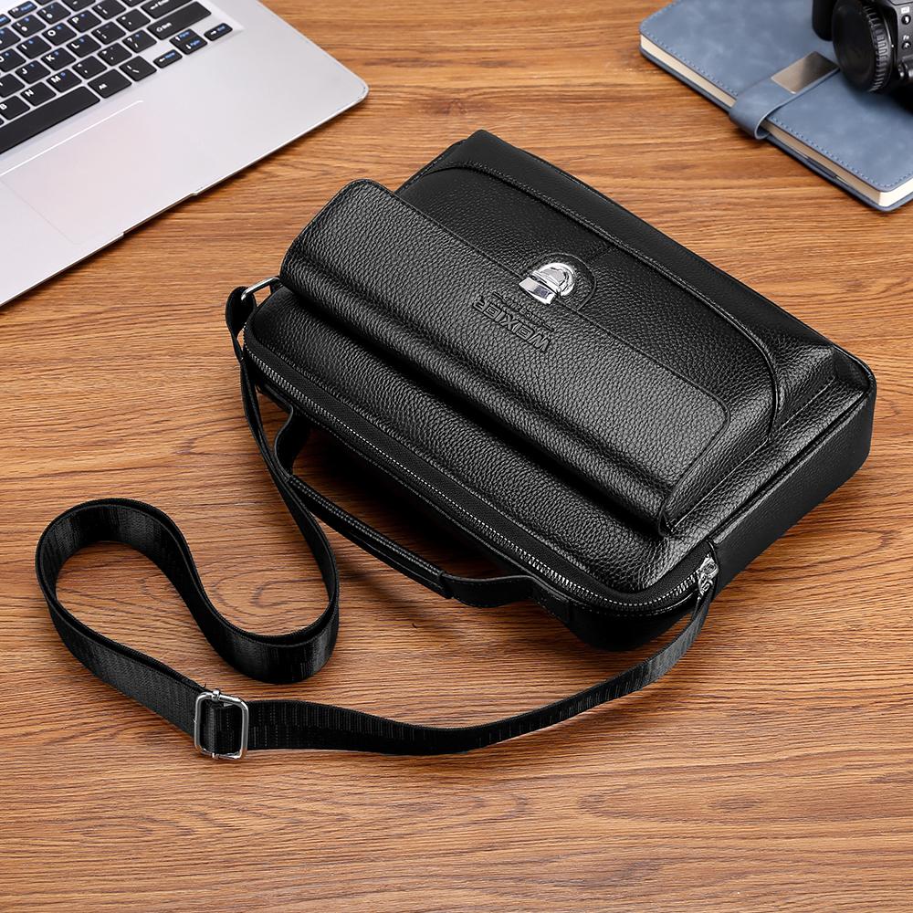 WEIXIER Men's Leather Crossbody Shoulder Bag Waterproof Messenger Briefcase Satchel Travel Bag Handbags Adjustable Strap