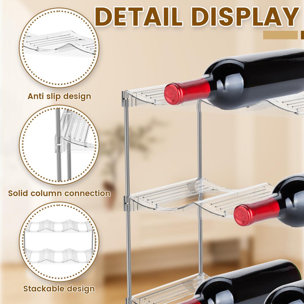 4 Layer Clear Water Bottle Organizer Stackable Water Bottle Holder Plastic Fridge Wine Rack Storage Organizer for Cabinet Pantry