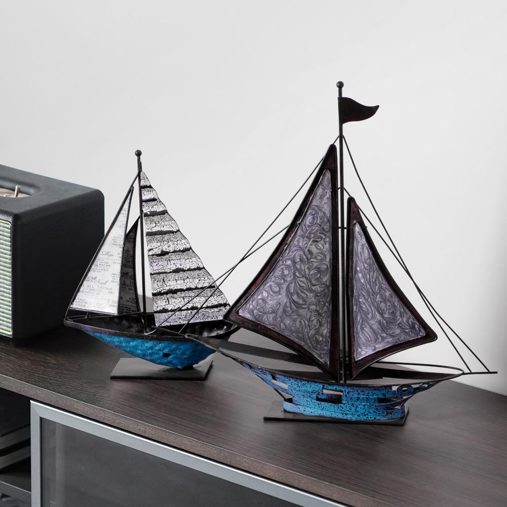 Metal Handicrafts Realistic Retro Sailboat Ornaments Handmade Statue Tabletop Boat Arrangement Home Decoration Accessories