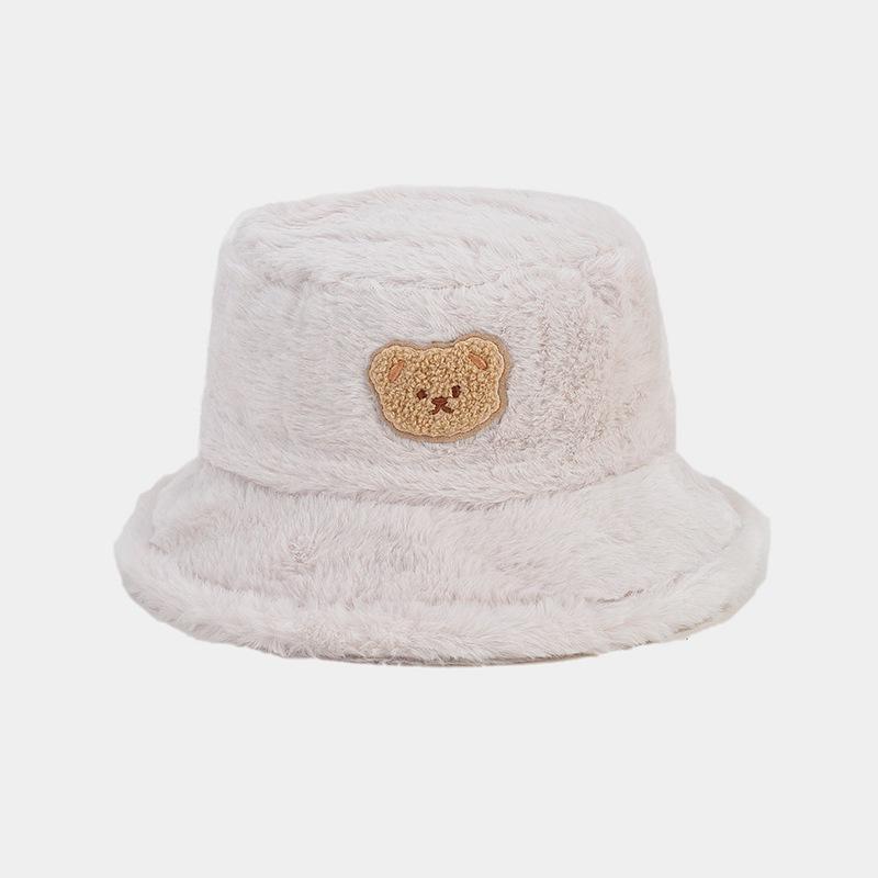 New Collegiate Style Cute Bear Bucket Hat for Women, Trendy Autumn/winter Plush Thickened Warm Sun Hat, Pot Hat