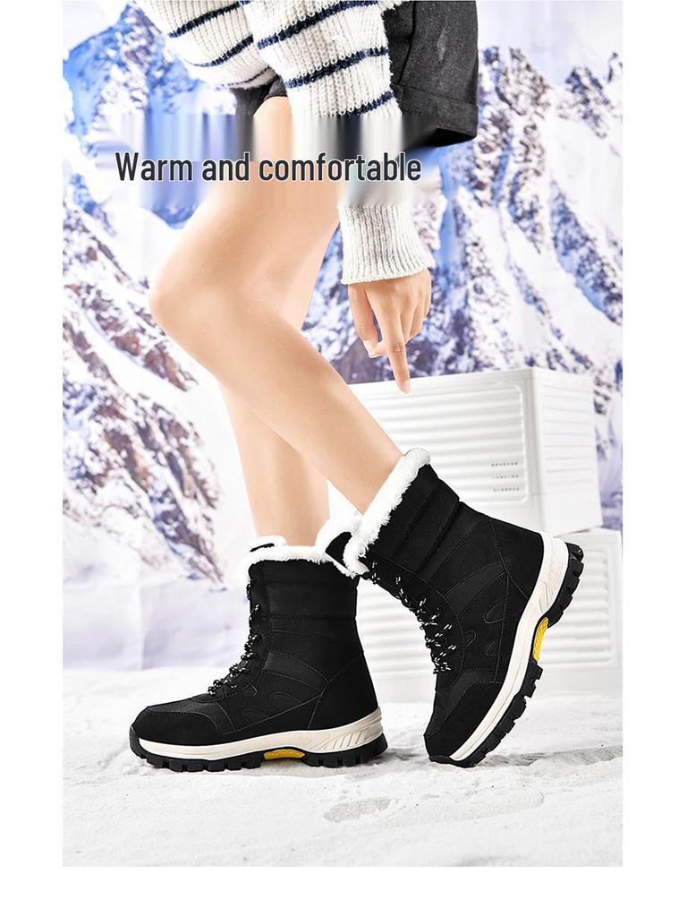 Men's High-Top Camouflage Fleece-Lined Snow Boots - Army Green, Plus Size, Thick-Soled, Winter Warm Outdoor Footwear