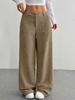 Europäische/Amerikanische Damen Casual Bodenlange Weitbeinige Hose mit Vorder-/Gesäßtaschen, Einfarbig