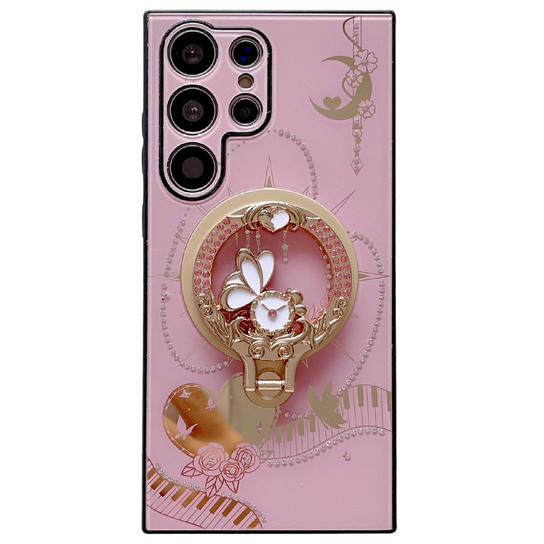 

Магнитный чехол-подставка для Samsung Galaxy S24 Ultra из ТПУ+ПК, украшенный стразами, чехол для телефона Pink