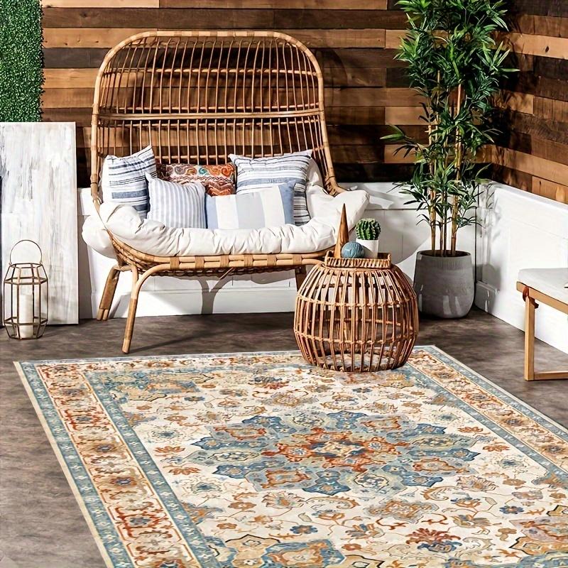 

1pc Boho Vintage Oriental Distressed Rug - Machine washable, non-shedding, blue, beige, and brown floral pattern, perfect for decorating the living 160*180cm（62.9Inch*70.9 абрикосовый