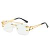 Retro Square Rimless Sunglasses Seaside Cheetah Decoration Frameless Gradient Lens Eyeglasse Outdoor UV Protective Eyewea