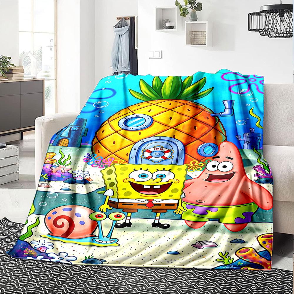 1pc Spongebob Squarepants Adventure Flannel Blanket,Ultra Soft Warm Plush Throw for Home Bedroom Bed Sofa Cover Camping Picnic Gift Y7243