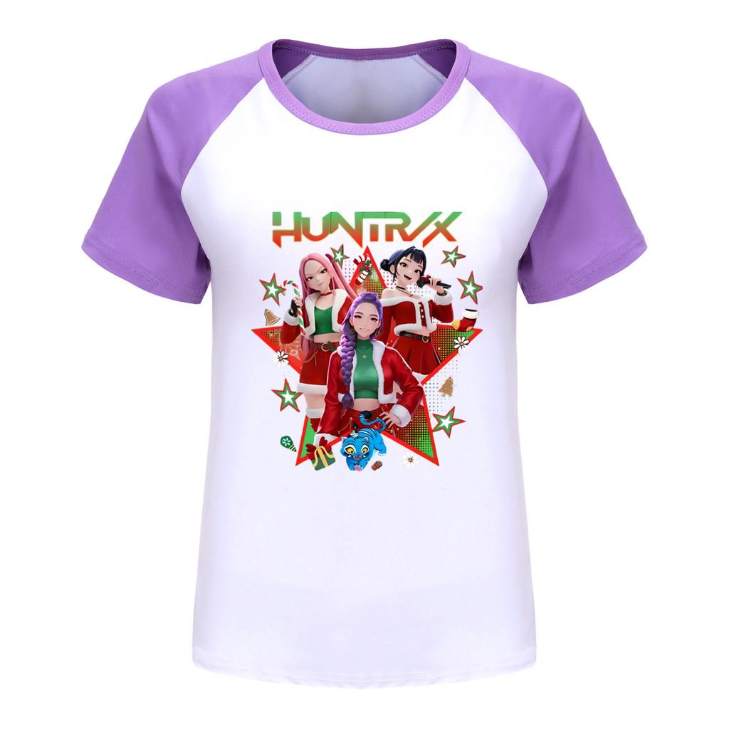 5182 Kids Girls Christmas New Year Rumi Zoey Mira Print Raglan Short Sleeves T-Shirt