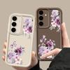 Purple Floral Print TPU Soft Phone Case For Samsung S25 Plus S24 FE S23 Ultra S22 A16 A15 A55 A56 A36 A35 A06 A05 A34 Matte Shockproof Bumper Cover