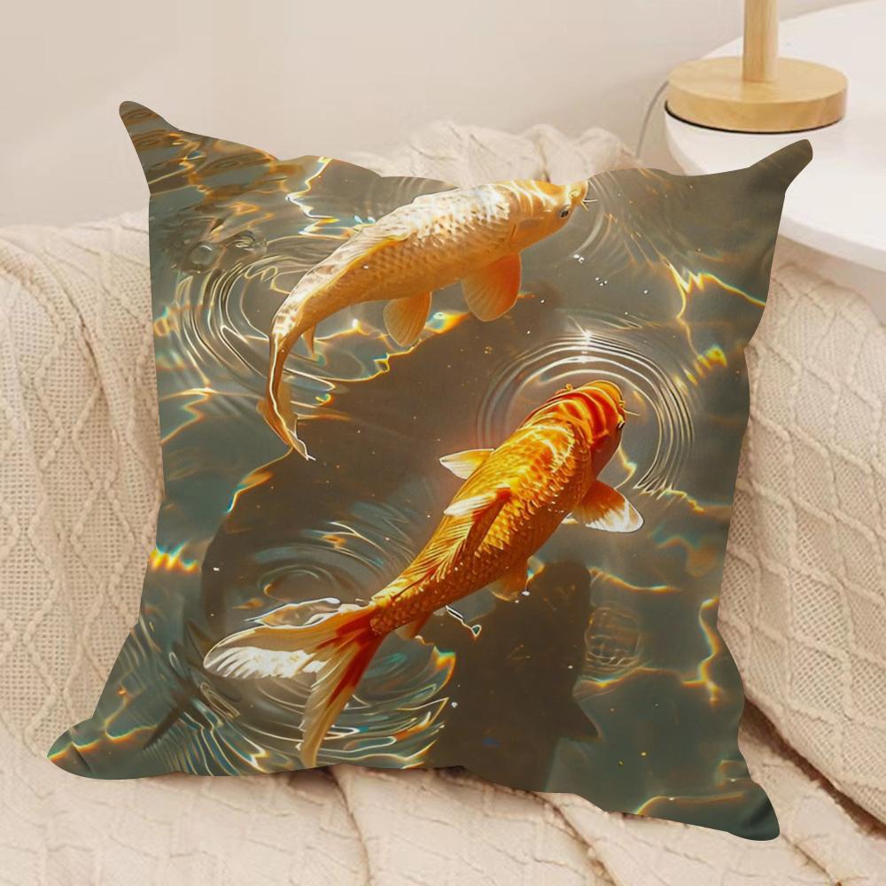 Auspicious koi carp Cushion Cover Soft Plush Fabric Double-Sided Printed Sofa Cushion Cover for All Seasons Home Decor Gift