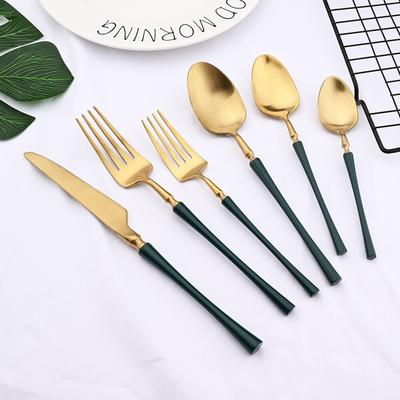 Green Gold Dinnerware Set 18/10 Stainless Steel Flatware Set Tableware Knife Fork Spoon Teaspoon Matte Cutlery Set