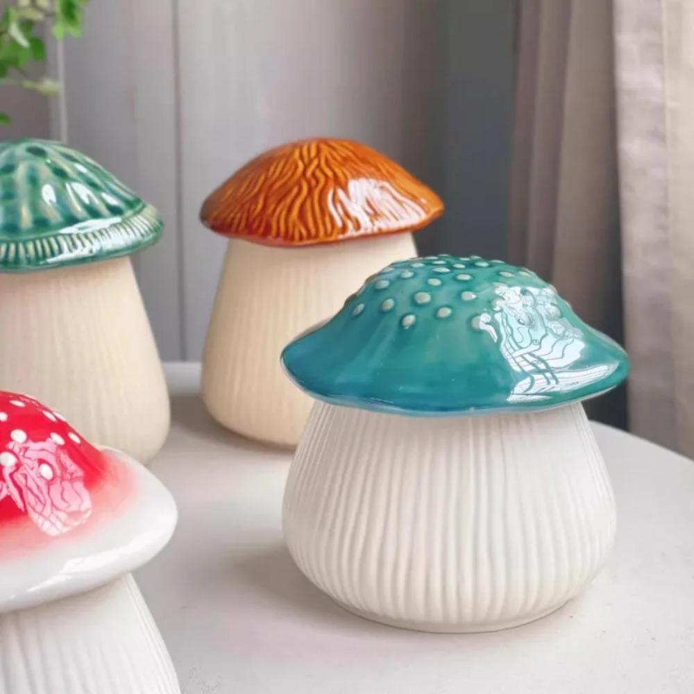 Simulation of Mushroom Ceramic Storage Tank Crafts Ornaments Cartoon Mushroom Sundries Storage Tank Container Home Decoration