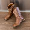 Fashion Retro Women Western Cowboy Boots Fashion Mid Calf Knight Boots Classic Embroidered Square Toe Leather Boots for Women Knight Ots