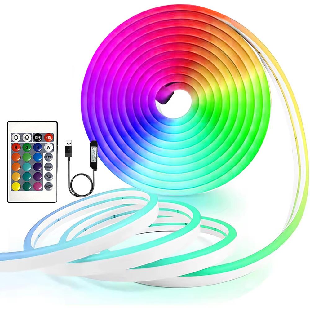 

Светодиодная лента DC5V RGB Neon с 24-кнопочным пультом дистанционного управления, водонепроницаемая, неоновая, 1/2/3/4/5 м, для освещения комнаты, дома, улицы, телевизора, декора 1m