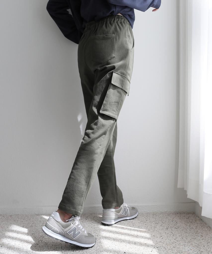 Jikeulib Warm Fleece-Lined Elastic Waist Pocket Cargo Stretch Cotton Pants