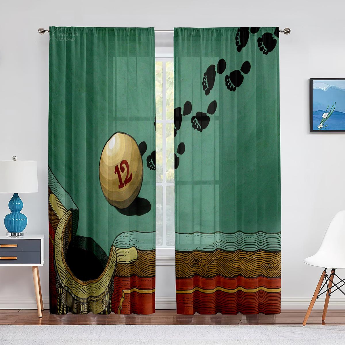 Billardkugeln Wettbewerb Unterhaltungsspiel Dünne Stoffvorhänge für Wohnzimmer Schlafzimmer Küche Dekor 2 Paneele Vorhang Gardine cortin (W50H130cm)-2pcs&Grommet Top
