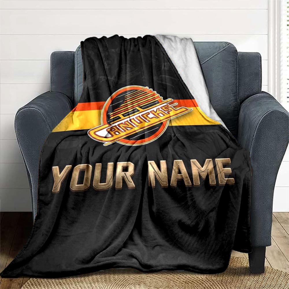 Name Custom Vancouver Canucks Logos Print Flannel Blanket High Quality Warm Comfortable Cover for All Seasons Perfect for Gifts Home Decor