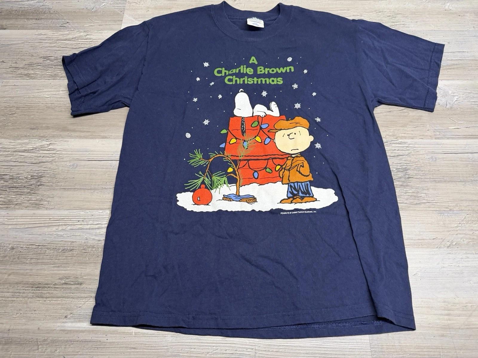 Vintage Peanuts A Charlie Brown Christmas T-shirt Blue Mens Size L Short Sleeve XL