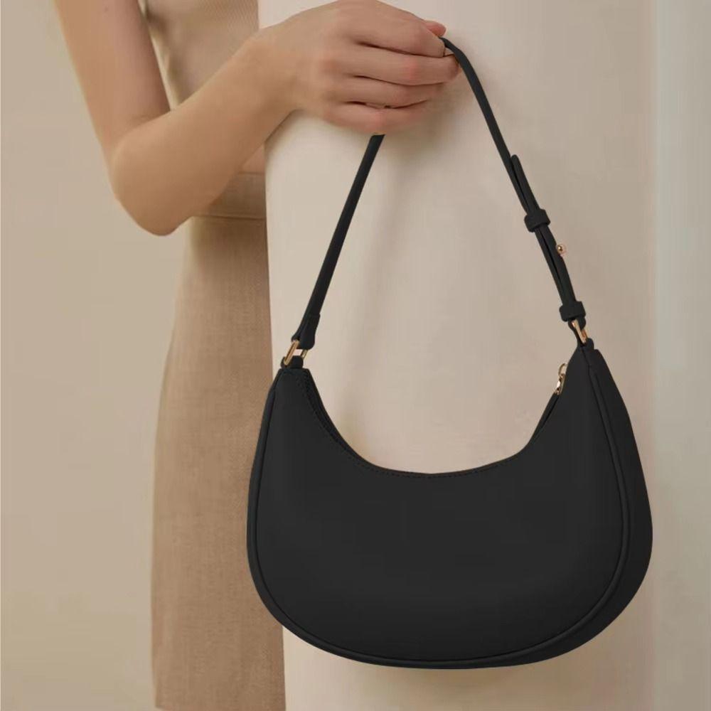 PU Leather Ladies Handbag Simple Armpit Bag Portable Half Moon Underarm Bag  Women