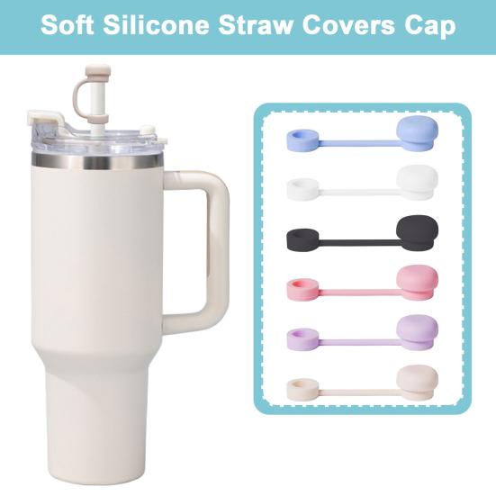 2Pcs Solid Color Straw Cover Food Grade BPA Free Silicone Reusable Dust-proof No Spill 10MM Tumbler Straw Tip Plug Topper Protector Cup Accessories
