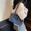 Solid Color Denim Tote Bag Korean Style Underarm Packs Cute Large Capacity Handbag  Women