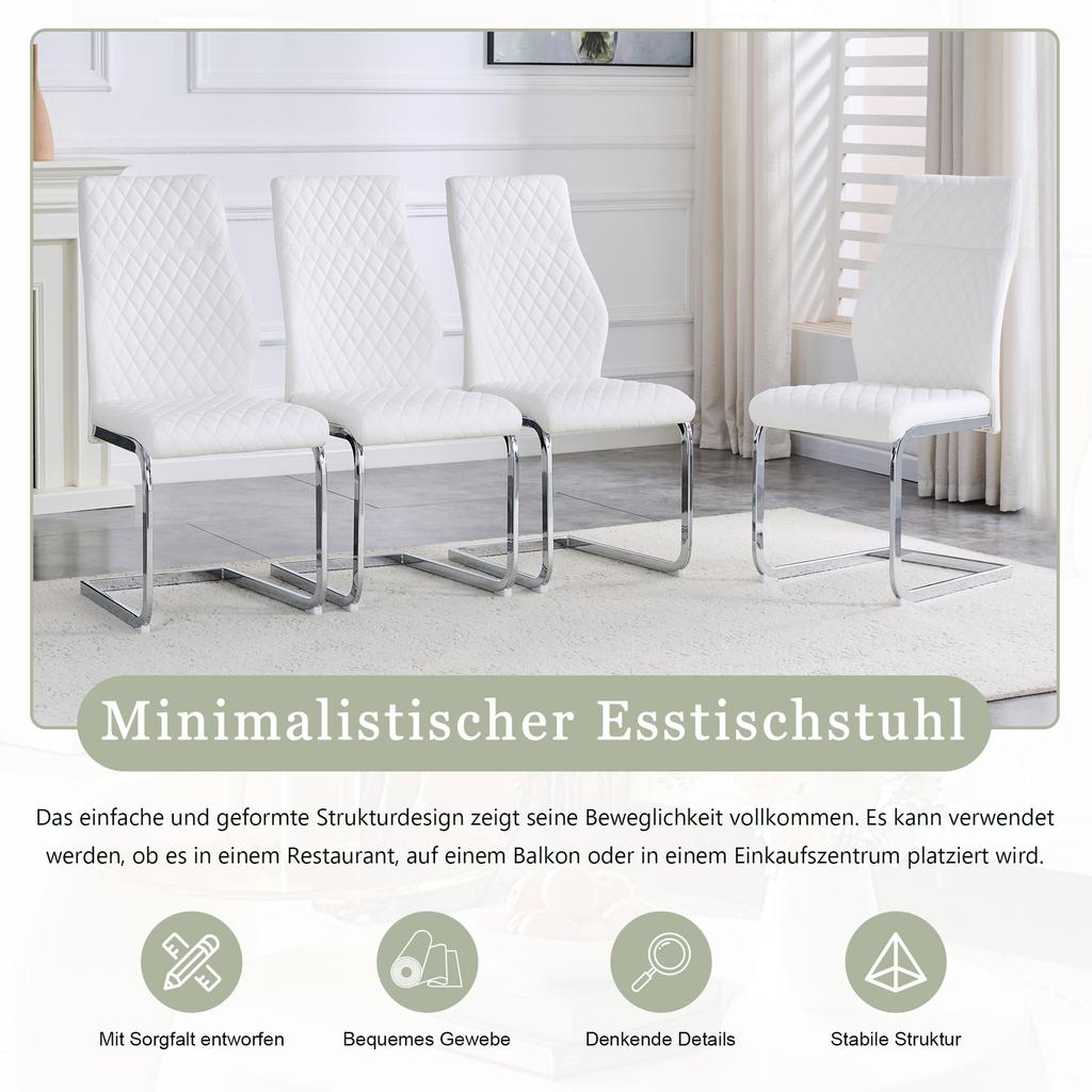[Set of 2] Dining Chair in White Diamond Pattern: High Backrest + Comfortable Seat Cushion, Silver-Colored Metal Frame Non-Slip and Durable