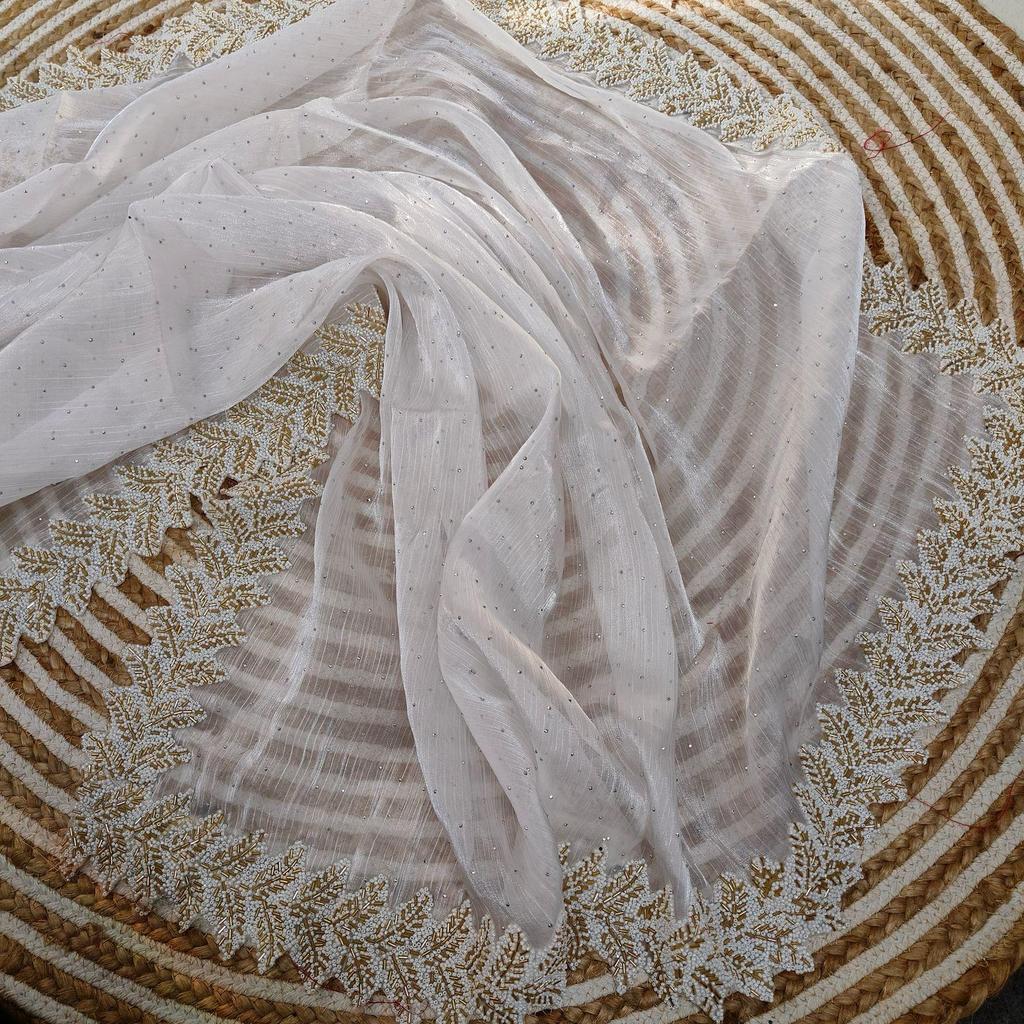 Pure  silk  with all over  diamond and handwork original pari wok lace with cut work  border, colour:-9