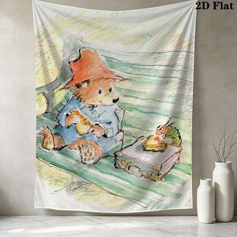 Paddington Bear Pattern Wall Tapestry Aesthetic Wall Hanging Printed Fabric Blanket Decorative Tapestries for Bedroom Living Room Home Decor