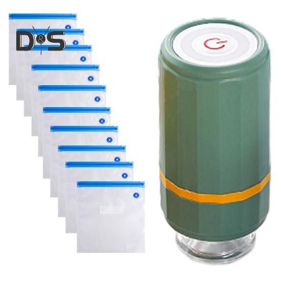 

Вакуумный упаковщик мини-размера с многоразовыми пакетами, низкий уровень шума, сильное всасывание, перезаряжаемый портативный портативный вакуумный упаковщик для экономии еды зелёный