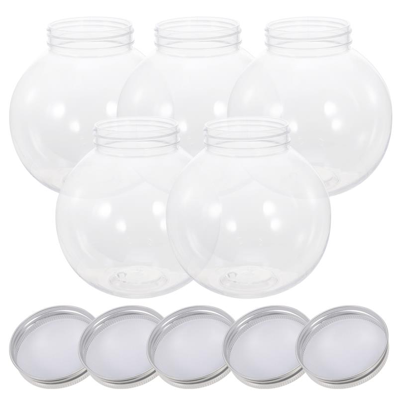 5pcs 500ml Christmas Candy Jar Ball Shaped Candy Cookie Snack Chocolate Packing Bottle Container New Year Decoration