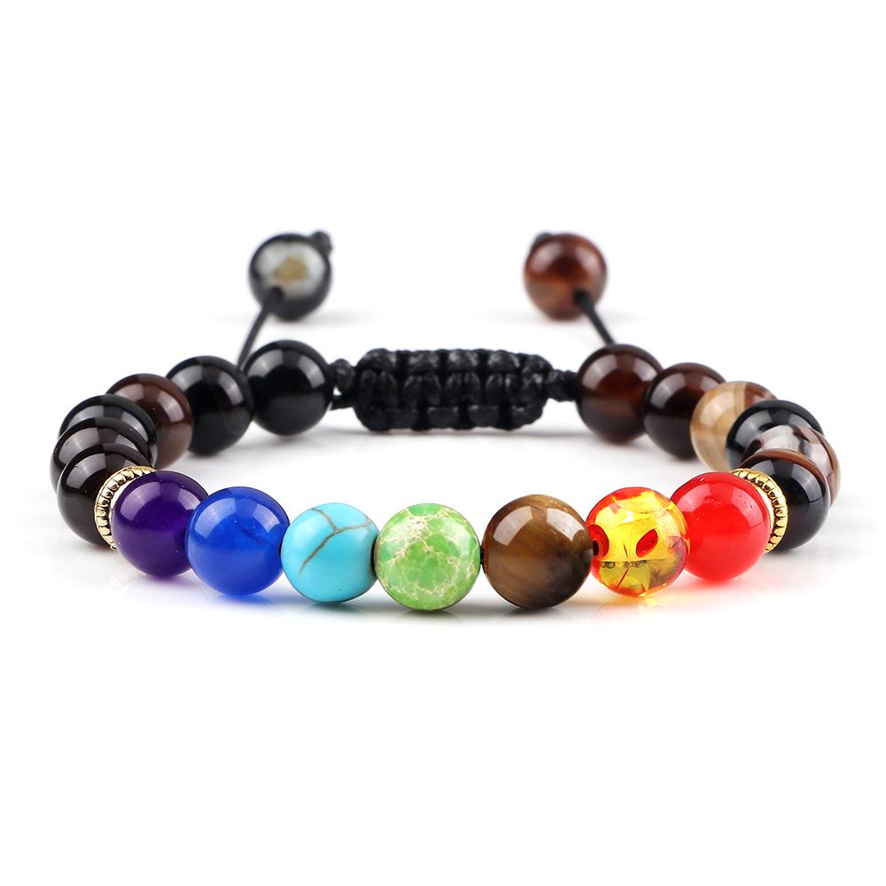 Siebenfarbiges Vulkanstein & Tigerauge Perlenarmband: Verstellbar Handgefertigt Herrenstil