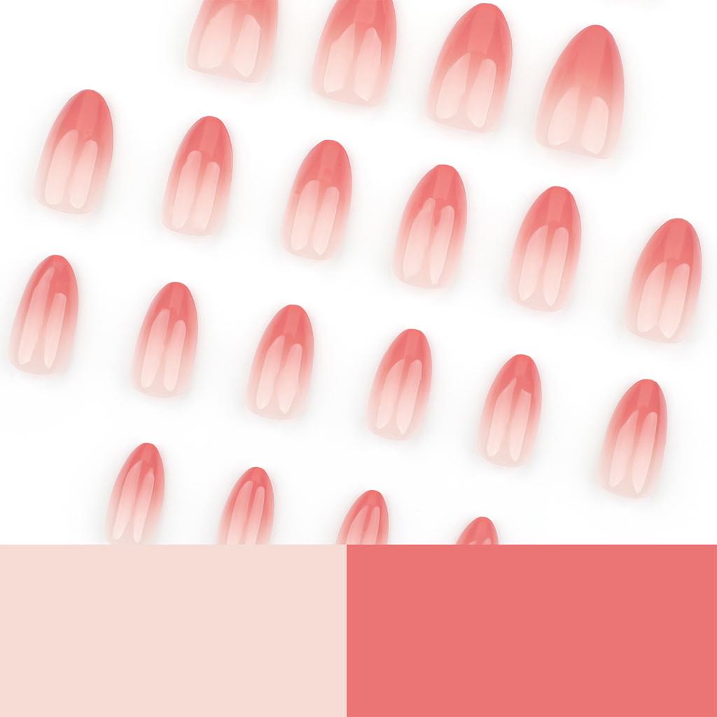 24 Pcs French Tip Stick On Nail Simple False Nail Short Almond Press On Nail Gradient Artificial Nail for Woman