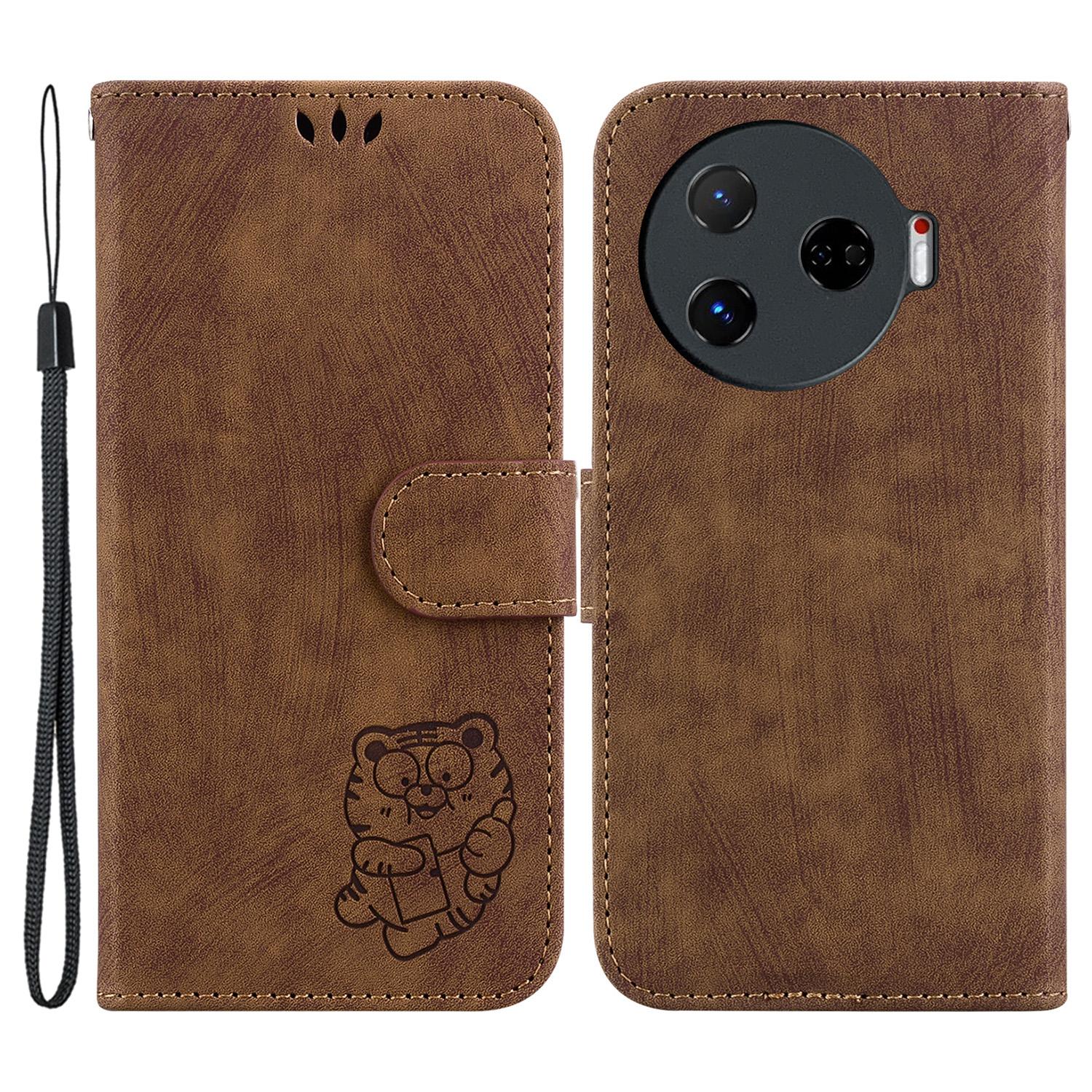 

For TECNO Camon 30 Pro 5G Stand Case Cute Tiger Imprint Leather Wallet Phone Cover Brown