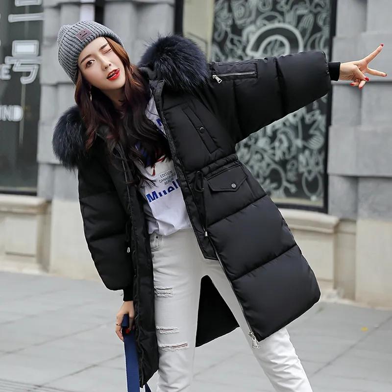 Down Jackets Women's Fluffy Hooded Neck Long Loose Parkas Coats Zip-Up High Quality Outdoor Thicken Female Warm Thermal Outwear