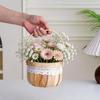 Flower Basket, with Lace Decor, Hand-Woven Wicker Rattan Flower Basket, Wood Portable Floral Gift Basket