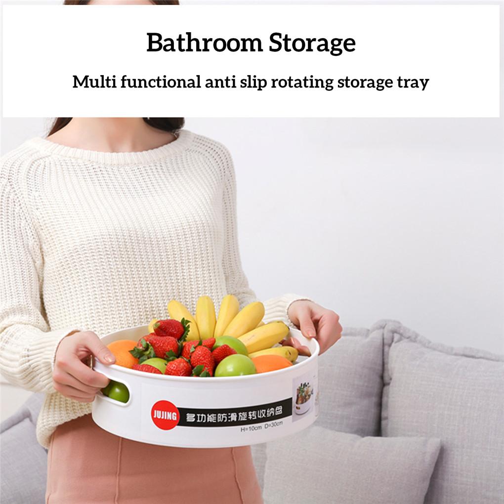 Kitchen Turntable Round Rotating Spice Condiments Organizer Cosmetics Storage Box Table Fruit Tray Rack 25cm