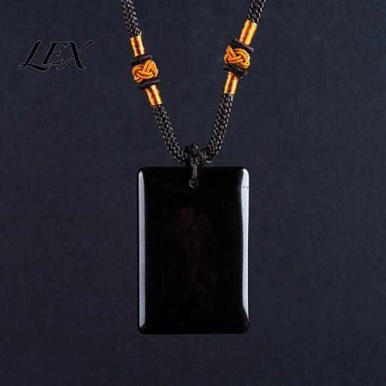 Fake Gemstone Jewelry Natural Crystal Pendant Necklace, Healing Energy Stone Necklace with Adjustable Braided Lanyard Rope, Polished for Men