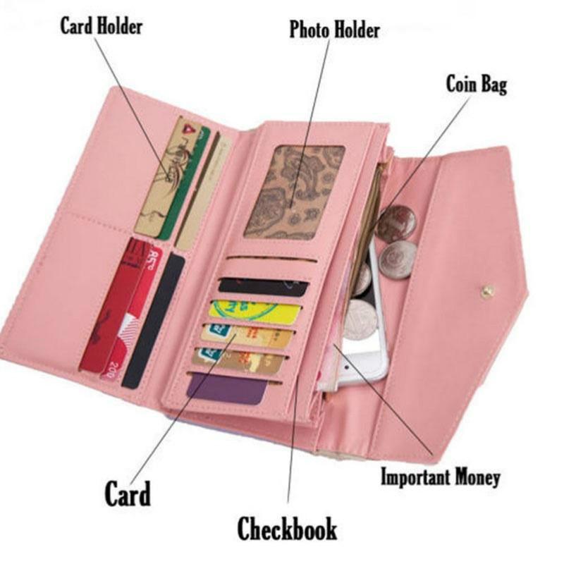 Portafoglio da donna con ricamo Portafoglio da donna in pelle con pochette tri-fold Portafogli lunghi Portamonete Borsa a mano Busta con fibbia