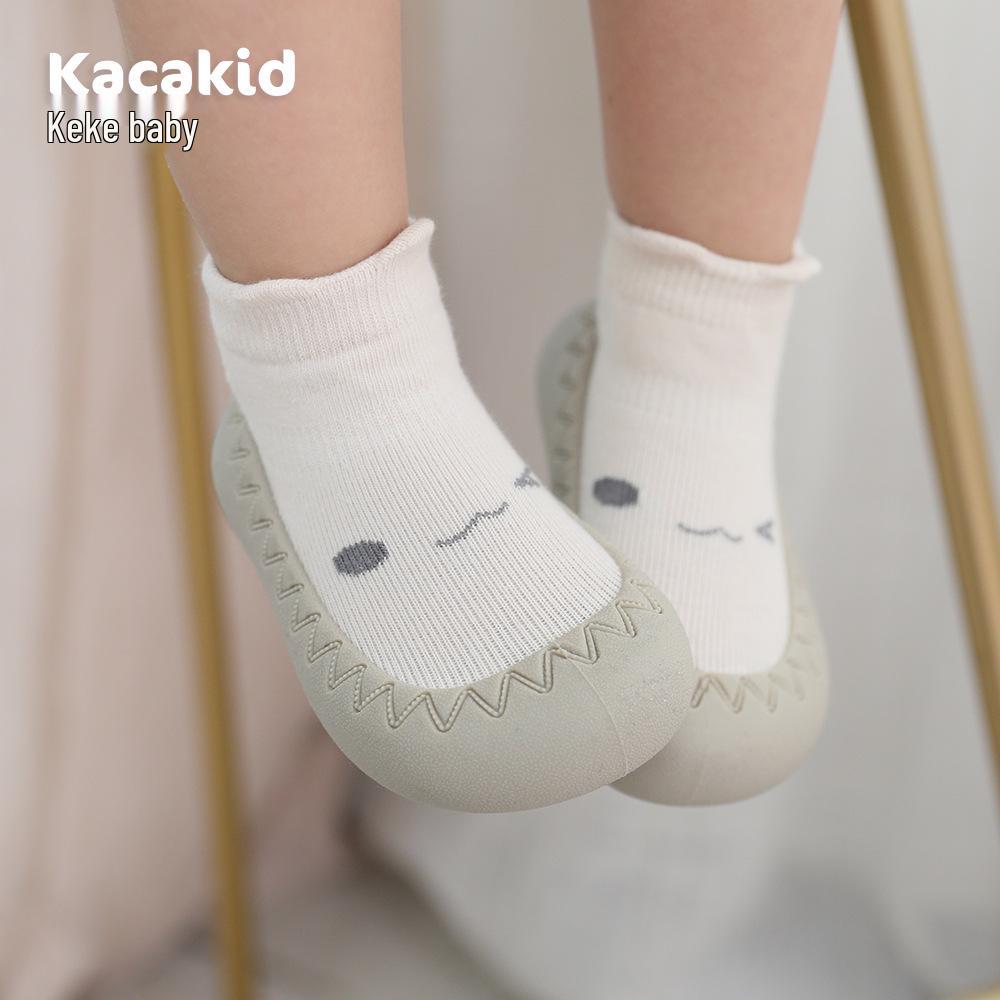 Kūdikių ir mažylių neslystantys minkšto paduko batai su šukuotos medvilnės kojinėmis ir guminiu padu