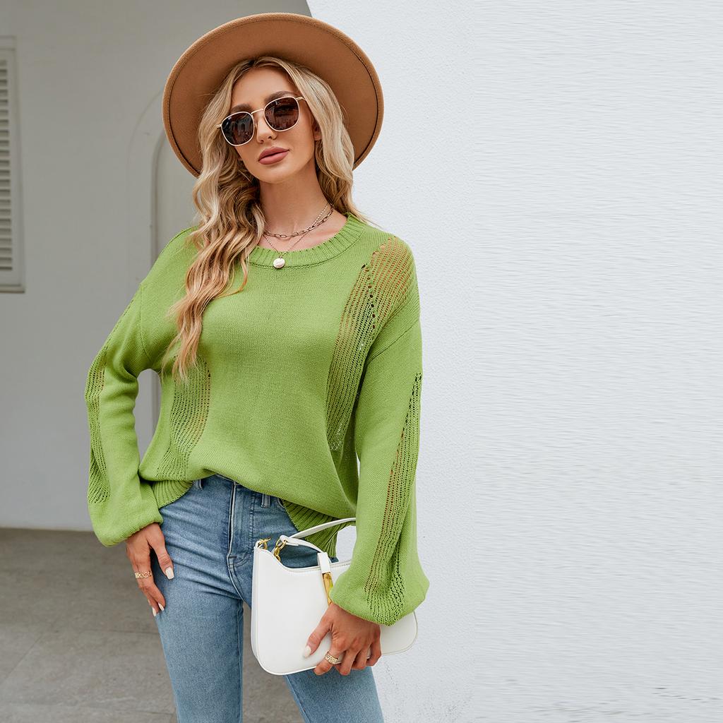 GMXIA Women's Fashion Casual Solid Color Print Autumn Winter Long Sleeve O-Neck Loose Sweaters